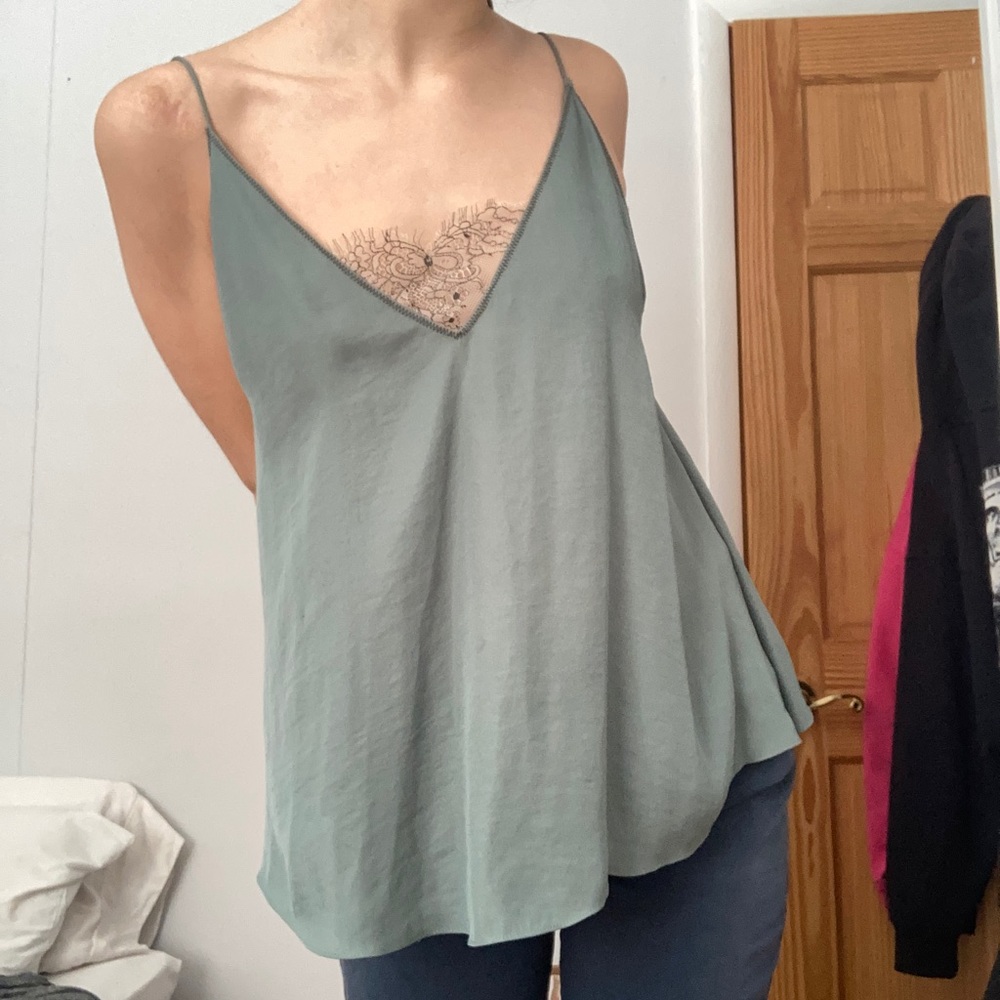 Free people sage lace spaghetti strap cami top